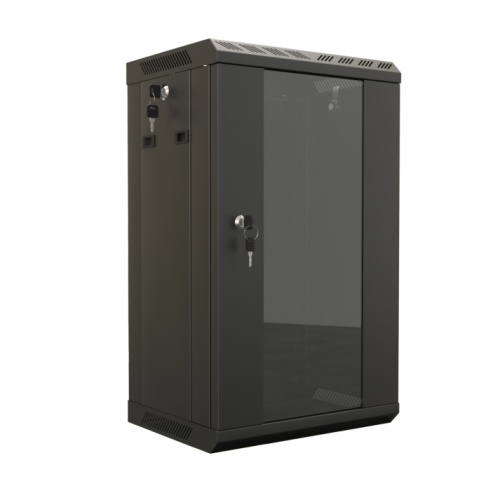Hyperline TDB-6U-GP-RAL9004 Шкаф настенный 10, 6U, 366,5х390х300, уст. размер 254 мм, со стеклянной дверью, открывающиеся стенки, возможность установки вентилятора, цвет черный (RAL 9004) (собранный) | код 445487 | Hyperline