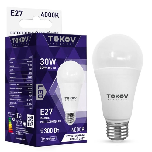 Лампа светодиодная 30Вт А70 4000К Е27 176-264В | код. TKE-A70-E27-30-4K | TOKOV ELECTRIC