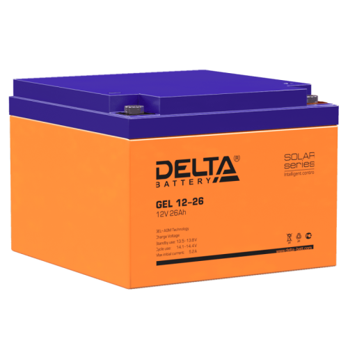 Аккумуляторная батарея GEL 12-26, напряжение 12В емкость 26Ач. Delta | код 1829641 | DELTA