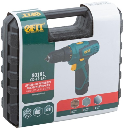Дрель-шуруповерт аккумуляторная 12В 0-350/1100об/мин 20Нм 2 (Li-Ion) 1.3А.ч FIT 80181 фото 4