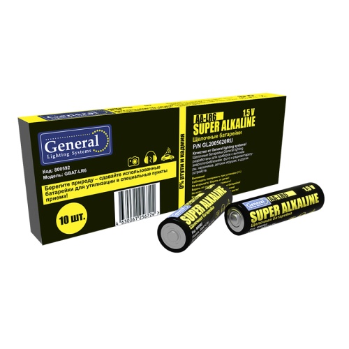Батарейка GBAT-LR6 AA щелочная 10pcs/ shr+box (10/720) | код 800592| GENERAL