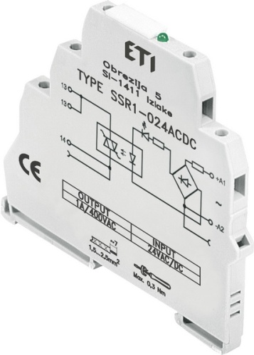 Реле интерфейсное SSR1-024 ACDC (тиристорное, 1NO, 1.2A AC1, 400V AC) | код 002473050 | ETI