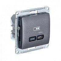 GLOSSA USB РОЗЕТКА тип-C 65Вт высокоскор.заряд. QC, PD, механизм, ГРАФИТ | код GSL001327 | Systeme Electric