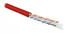 Кабель витая пара U/UTP категория 6 4 пары (23 AWG) одножильный (solid) с разделителем LSZH нг(С)-HF красный, Hyperline UUTP4-C6-S23-IN-LSZH-RD-100 (100 м) | код 273524 | Hyperline