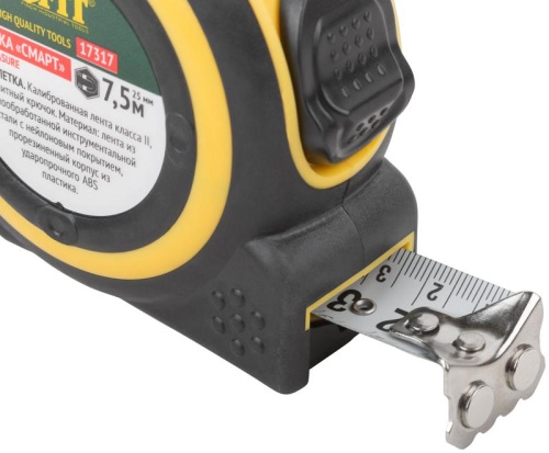 Рулетка Смарт 7.5мх25мм калибр. лента; нейлон. покрытие; магн. крючок; прорезиненный корпус FIT 17317 фото 5