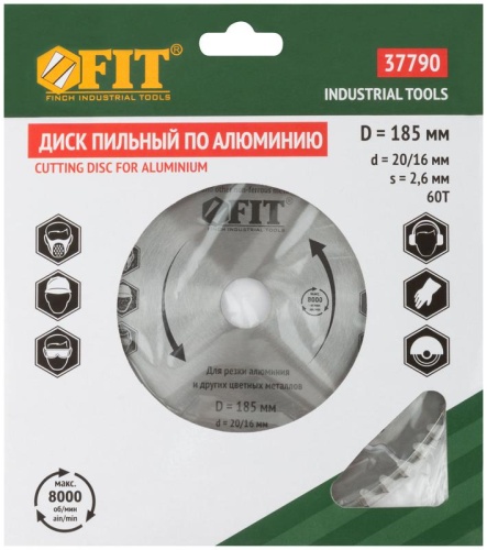 Диск пильный для циркулярных пил по алюминию 185x20/16x60T | код 37790 | FIT фото 3