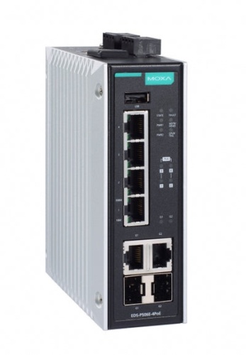 Коммутатор EDS-P506E-4PoE-2GTXSFP-T Managed Ethernet PoE Switch with 4 PoE+/60W 10/100BaseT(X) ports, 2 combo 10/100/1000BaseT(X) or 100/1000BaseSFP ports, t: -40/75, dual 12/24/48VDC power inputs | код 00-06118848 | MOXA