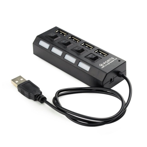 Концентратор USB 2.0 Gembird UHB-243-AD с подсветкой и выключателем, 4 порта, блистер | код UHB-243-AD | Gembird