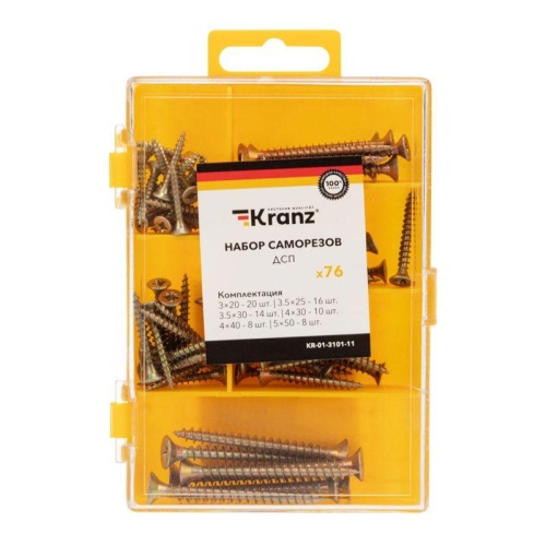 Набор саморезов для ДСП (76 шт) KRANZ | код KR-01-3101-11 | REXANT фото 2 Набор саморезов для ДСП (76 шт) KRANZ | код KR-01-3101-11 | REXANT фото 2