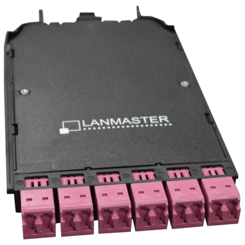 Компактная MPO кассета OM4, 12xLC, тип B, низкие потери, черная | код LAN-MCCB-1M-12LC/OM4 | LANMASTER