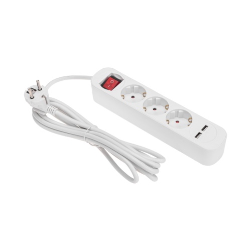Удлинитель STANDARD 3 гнезда, 3м, 3х1,0мм?, с/з, с выключателем, 2 USB, белый REXANT | код 13-4016 | REXANT