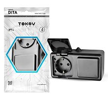 Блок ОП Dita (розетка 16А 250В с заземл. + 1-кл. выкл. 10А) IP54 карбон | код TKL-DT-V1RZ-C14-IP54 | TOKOV ELECTRIC