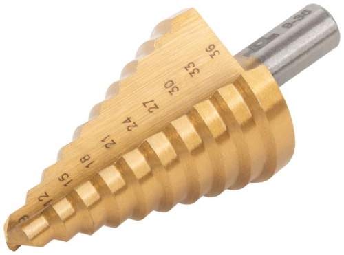 Сверло ступенчатое HSS по металлу, 10 ступеней 9-12-15-18-21-24-27-30-33-36 мм | код 36385М | FIT фото 2