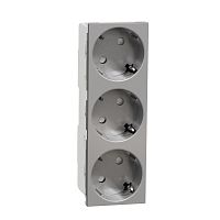 Unica Modular Розетка 3х(2К+З) 45гр, шторки, безвинтовые клеммы АЛЮМИНИЙ | код NU307630 | Systeme Electric
