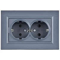 BRITE Розетка 2-местная с заземлением с защитными шторками плоская 16А в сборе РСшПл12-3-БрМ маренго IEK | код BR-R28-16-K35-F | IEK