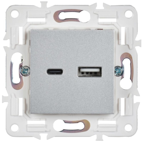 SKANDY Розетка USB A+C 18Вт SK-R13S серебряный IEK | код SK-U22-018-K23 | IEK