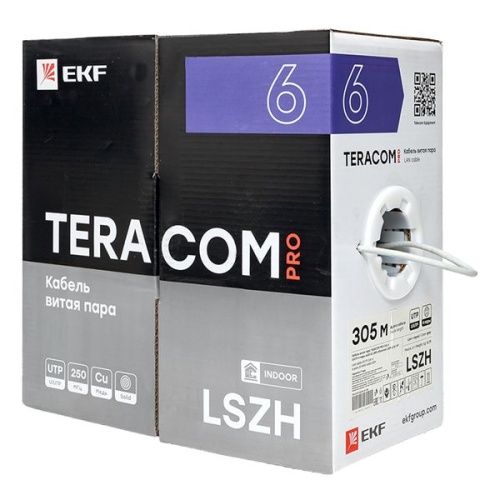 Кабель витая пара TERACOM PRO Cat.6 U/UTP 4 пары solid 23AWG оболочка LSZH нг(А)-HF цвет серый (упак. 305м) | код TRP-6UTP-04LSH-GY-IN3 | EKF фото 5