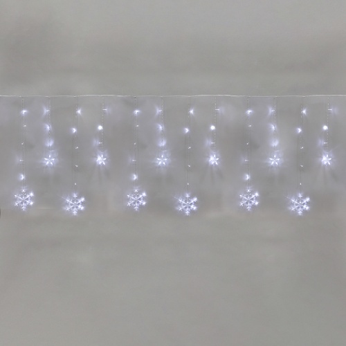 Гирлянда Бахрома со снежинками 2,4х0,9м, 150LED БЕЛЫЙ, прозрачный ПВХ, IP20, свечение с динамикой, 230В, не соединяется, с контроллером 8 режимов | код 255-075 | NEON-NIGHT