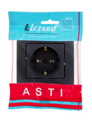 Розетка 1-м СП ASTI 16А IP20 с заземл. термопласт в сборе черн. бархат. LEZARD 7081-4242-122B фото 4