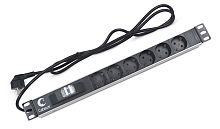 Cabeus PDU-6P-B-2EU Блок евророзеток для 19 шкафов, горизонтальный, 6 розеток, автоматический выключатель 16 A , шнур 2м, алюминиевый корпус, немецкий стандарт | код 7292c | Cabeus