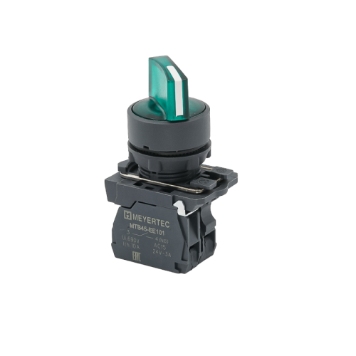 Переключатель на 3 положения с фиксацией и подсветкой, зеленый, 1NO, 24V AC/DC, IP65, пластик MTB5-AK33711 | код 137294 | MEYERTEC