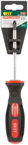 Отвертка "Универсал" CrV сталь прорезинен. ручка Профи 6х100мм РН2 FIT 55114 фото 3