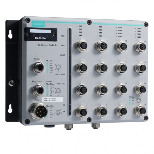 Коммутатор TN-5518A-2GTXBP-WV-T L2 managed switch with 16 10/100BaseT(X) ports, and 2 10/100/1000BaseT(X) ports with M12 connectors | код 00-06096170 | MOXA