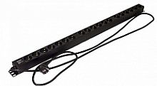 Hyperline SHE-19SH-2.5EU Блок розеток, вертикальный, 19 розеток Schuko, кабель питания 2.5м (3х1.5мм2) с вилкой Schuko 16A, 250В, 780x44.4x44.4мм (ДхШхВ), корпус алюминий, черный | код 397069 | Hyperline