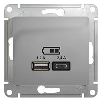 GLOSSA USB РОЗЕТКА A+С, 5В/2,4А, 2х5В/1,2 А, механизм, АЛЮМИНИЙ | код GSL000339 | Systeme Electric