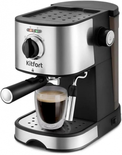 Кофеварка рожковая Kitfort КТ-753 850Вт черный/нержавеющая сталь | код 1529067 | KITFORT