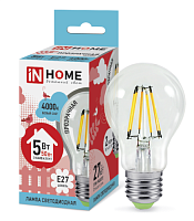 Лампа светодиодная филамент LED-A60-deco 5Вт 230В Е27 4000К 450Лм прозрачная IN HOME | код 4690612008035 | IN HOME