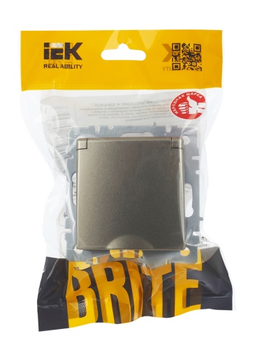 BRITE Розетка 1-местная с заземлением с защитными шторками и крышкой 16А IP20 РСбш10-3-БрШ шампань | код BR-R16-16-K37 | IEK фото 2