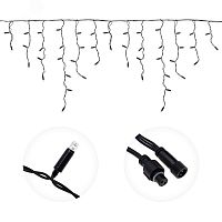 Гирлянда светодиодная Айсикл Бахрома 4,8х0,6 м, эффект мерцания, черный провод, 230 В, диоды тёплый белый, 176 LED | код 255-176 | Neon-Night