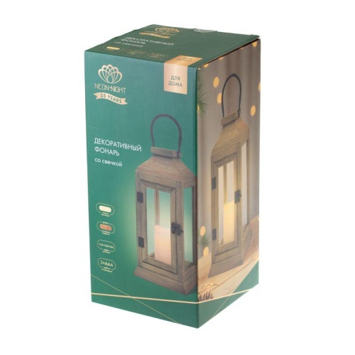 Фонарь декоративный 15х15х38см тепл. бел. со свечкой корпус из дерева корич. Neon-Night 513-074 фото 10 Фонарь декоративный 15х15х38см тепл. бел. со свечкой корпус из дерева корич. Neon-Night 513-074 фото 10