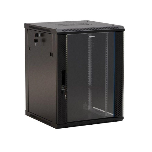 Шкаф настенный TWB-1545-GP-RAL9004 19дюйм 15U 775х600х450мм стеклян. дверь с перфорацией по бокам ручка с замком черн. (RAL 9004) (разобранный) | код 392639 | Hyperline