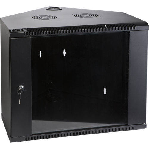 Шкаф настенный угловой, 6U 600x600, стеклянная дверь, черный | код TWT-CBWTG-6U-6x6-BK | TWT