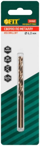 Cверло HSS по металлу Профи, с добавкой кобальта 5%, в блистере 6.0x93 мм (1 шт) | код 34460 | FIT фото 3 Cверло HSS по металлу Профи, с добавкой кобальта 5%, в блистере 6.0x93 мм (1 шт) | код 34460 | FIT фото 3