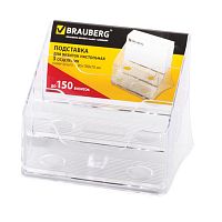 Подставка для визиток настольная BRAUBERG-CONTRACT, на 150 шт., 85х100х75 мм, 3 отделения, прозрачная, 235406 | код 235406 | BRAUBERG