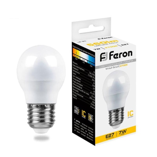 Лампа светодиодная 7Вт 230В E27 2700К G45 LB-95 FERON 25481