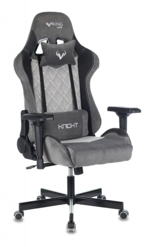 Кресло игровое Zombie VIKING 7 KNIGHT Fabric серый Loft ромбик ткань/эко.кожа с подголов. крестов. металл | код 1430469 | ZOMBIE