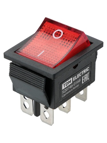 KCD4-202N 250В AC/DC, 2P, 15А, (6с), ON-ON, черный корпус, красная клавиша, LED TDM | код SQ0746-0168 | TDM