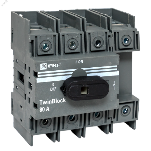 Рубильник 80A 4P c рукояткой управления для прямой установки TwinBlock EKF | код tb-80-4p-f | EKF Рубильник 80A 4P c рукояткой управления для прямой установки TwinBlock EKF | код tb-80-4p-f | EKF