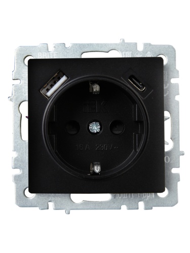 Розетка BRITE РЮш11-1-БрЧ 16А с USB A+C 18Вт с заземл. защ. шторки черн. | код. BR-R14-16-U22-018-K02 | IEK фото 8 Розетка BRITE РЮш11-1-БрЧ 16А с USB A+C 18Вт с заземл. защ. шторки черн. | код. BR-R14-16-U22-018-K02 | IEK фото 8