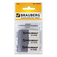 Резинки стирательные BRAUBERG, набор 3 шт., 41х14х8 мм, серо-белые, в упаковке с подвесом, 222463 | код 222463 | BRAUBERG