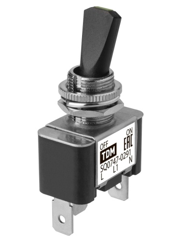 Выключатель-тумблер ASW-07D-2 1P 12В AC/DC 30А (3c) ON-OFF с фиксацией с зеленой LED подсветкой TDM | код SQ0747-0291 | TDM