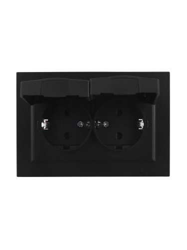 BRITE Розетка 2-местная с заземлением с защитными шторками и крышкой 16А в сборе IP44 РСбш12-3-44-БрЧ черный | код BR-R26-16-44-K02-F | IEK фото 5