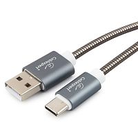 Кабель USB 2.0 Cablexpert CC-G-USBC02Gy-1M, AM/Type-C, серия Gold, длина 1м, титан, блистер | код CC-G-USBC02Gy-1M | Cablexpert