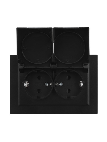 BRITE Розетка 2-местная с заземлением с защитными шторками и крышкой 16А в сборе IP44 РСбш12-3-44-БрЧ черный | код BR-R26-16-44-K02-F | IEK фото 4