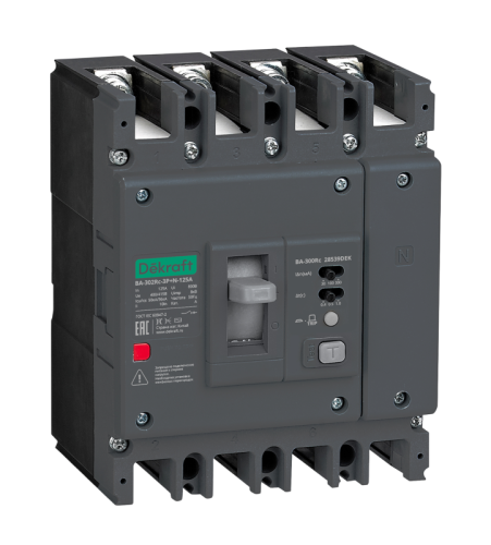 Выключатель автоматический силовой 3п 125А 50кА ВА-302Rc Inst 30/100/300мА DEKraft 28509DEK
