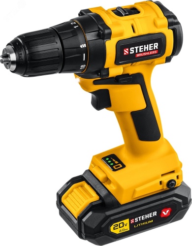 Дрель-шуруповерт бесщеточная 20 В, 45 Нм, 1 АКБ (2 Ач), кейс | код CDB-200-1 | Steher